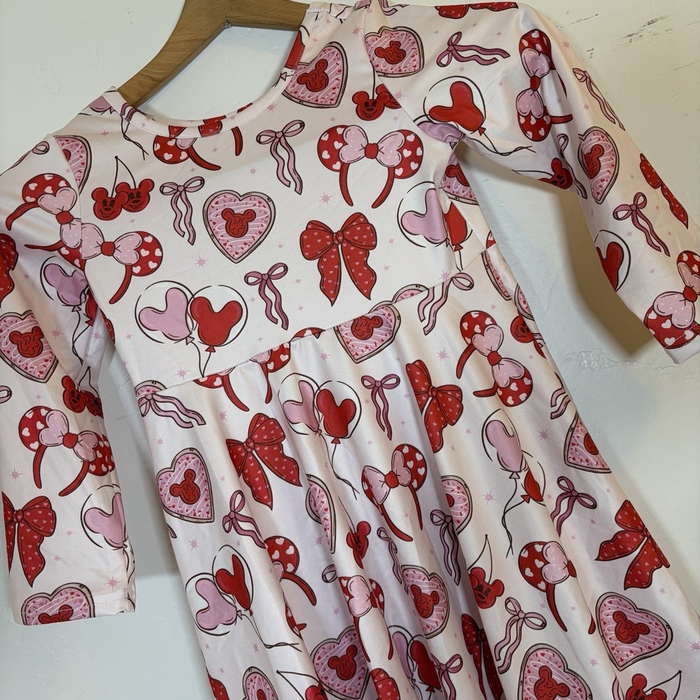 Girls 7 Years Minnie Mouse Mickey Mouse Dress Disney‎ Hearts I Love You Bows